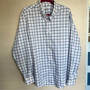 Peter Millar white and blue plaid button down collared shirt